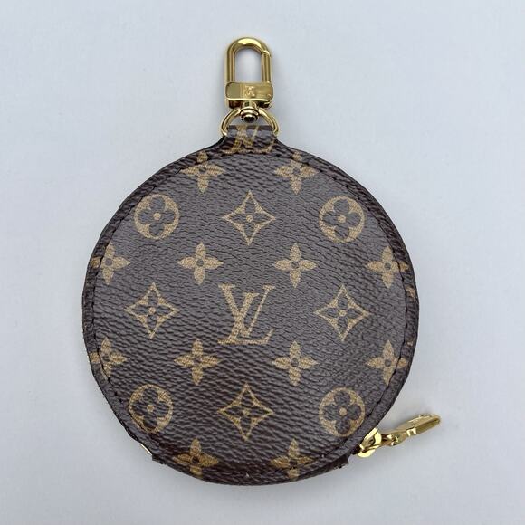Louis Vuitton Round Coin Pouch Purse Tan Interior Bag Charm Key Chain - Picture 1 of 11